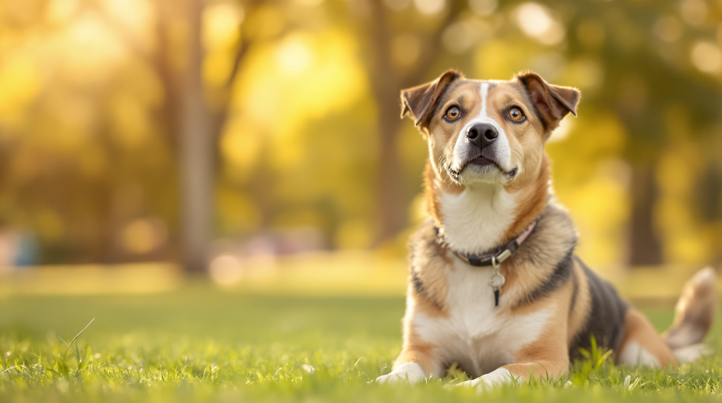 Vrolijke asielhond in het park